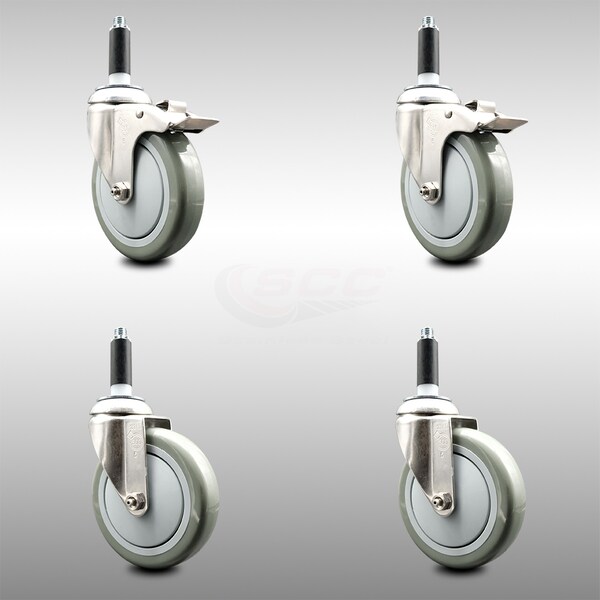 Service Caster 5 Inch 316SS Gray Poly Swivel 7/8 Inch Expanding Stem Caster Lock Brake, 2PK SCC-SS316TTLEX20S514-PPUB-2-S-2-78 - main